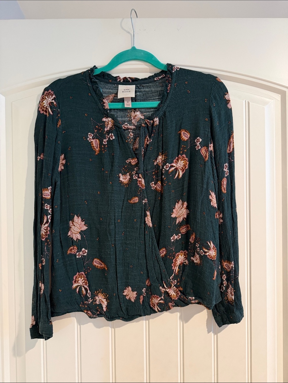 Knox Rose Dark Green Floral Tie-Front Blouse